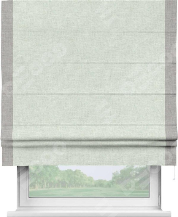 Римская штора «Кортин» для проёма, лён топлёное молоко, с кантом Стрим Дуо