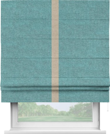 Римская штора «Кортин» с кантом Хайвэй, для проема, ткань лён кашемир бирюзовый
