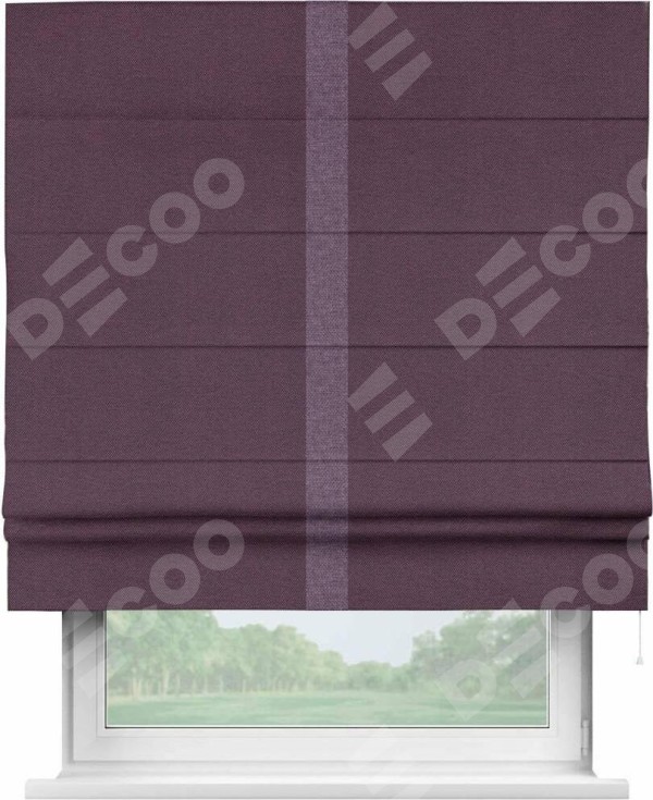 Римская штора «Кортин» с кантом Хайвэй, для проема, ткань лён димаут, фиолетовый