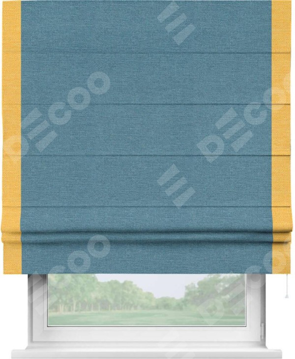 Римская штора «Кортин» с кантом Стрим Дуо, для проема, ткань лён голубой