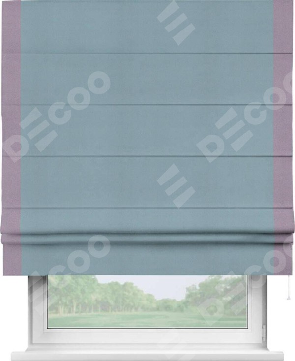 Римская штора «Кортин» с кантом Стрим Дуо, для проема, ткань блэкаут однотонный серо-голубой