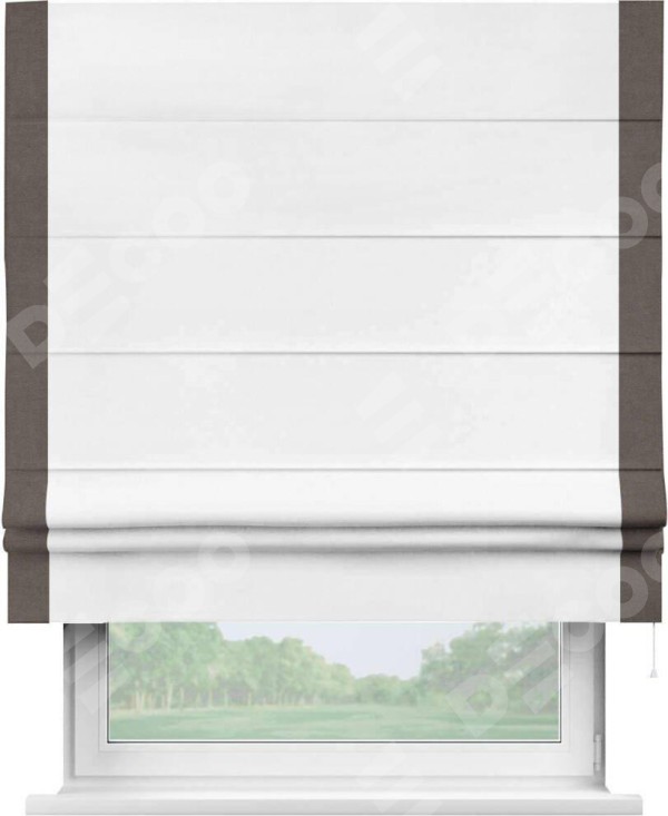 Римская штора «Кортин» с кантом Стрим Дуо, для проема, ткань вельвет белый