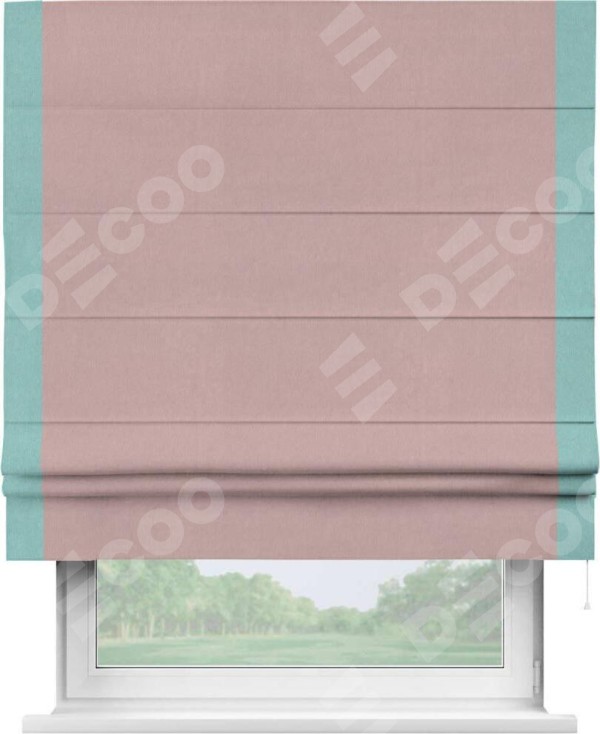 Римская штора «Кортин» с кантом Стрим Дуо, для проема, ткань вельвет розовая пудра