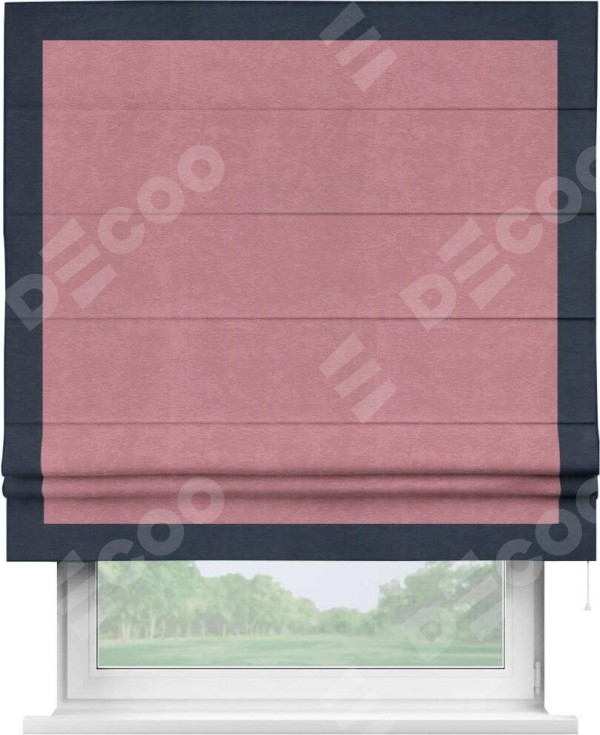 Римская штора «Кортин» с кантом Чесс, для проема, ткань софт однотонный розовый