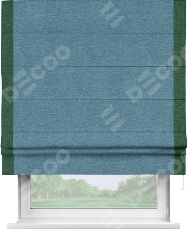 Римская штора «Кортин» с кантом Стрим Дуо, для проема, ткань лён голубой