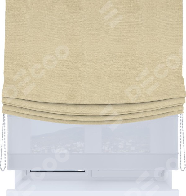 Римская штора «Кортин», день-ночь с мягкими складками, блэкаут однотонный милано латте