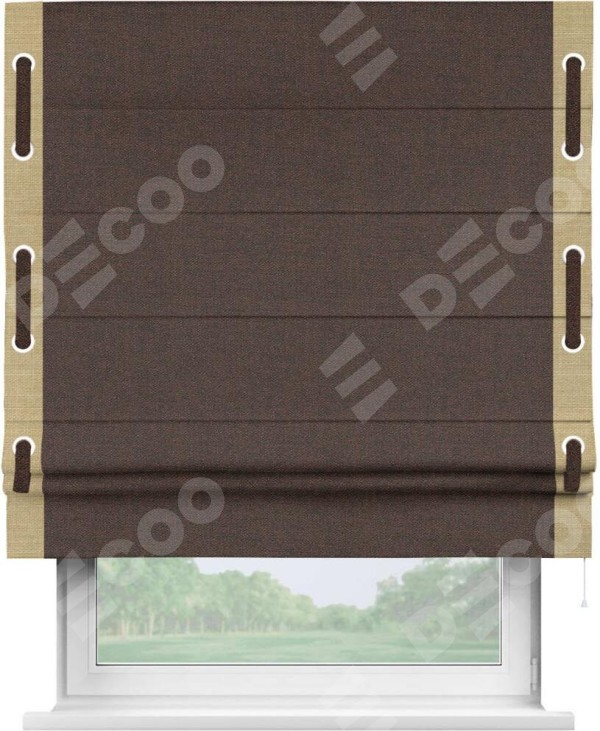 Римская штора «Кортин» с кантом Стрим Дуо (люверсы с пояском), для проема, ткань лён коричневый