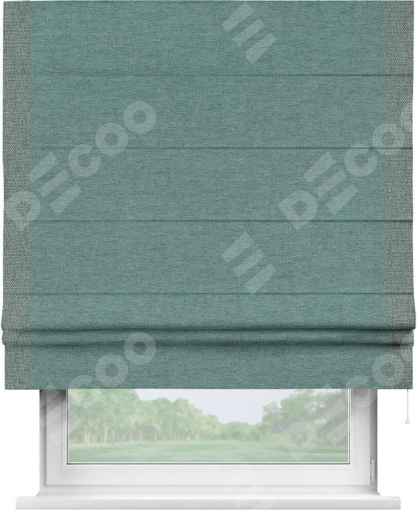Римская штора «Кортин» с кантом Стрим Дуо, для проема, ткань стиф димаут бирюзовый