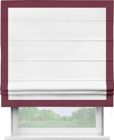 Римская штора «Кортин» с кантом Чесс, для проема, ткань вельвет белый