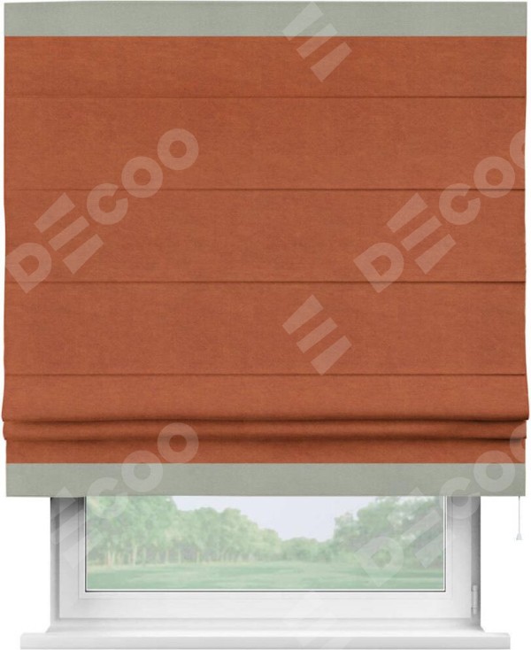 Римская штора «Кортин» с кантом Горизонт, для проема, ткань вельвет терракотовый