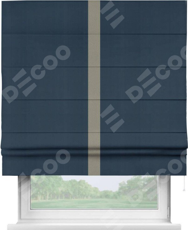 Римская штора «Кортин» с кантом Хайвэй, для проема, ткань блэкаут однотонный синий