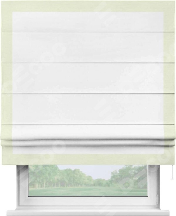 Римская штора «Кортин» с кантом Чесс, для проема, ткань вельвет белый