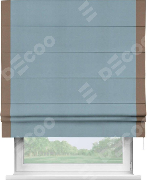 Римская штора «Кортин» с кантом Стрим Дуо, для проема, ткань блэкаут однотонный серо-голубой