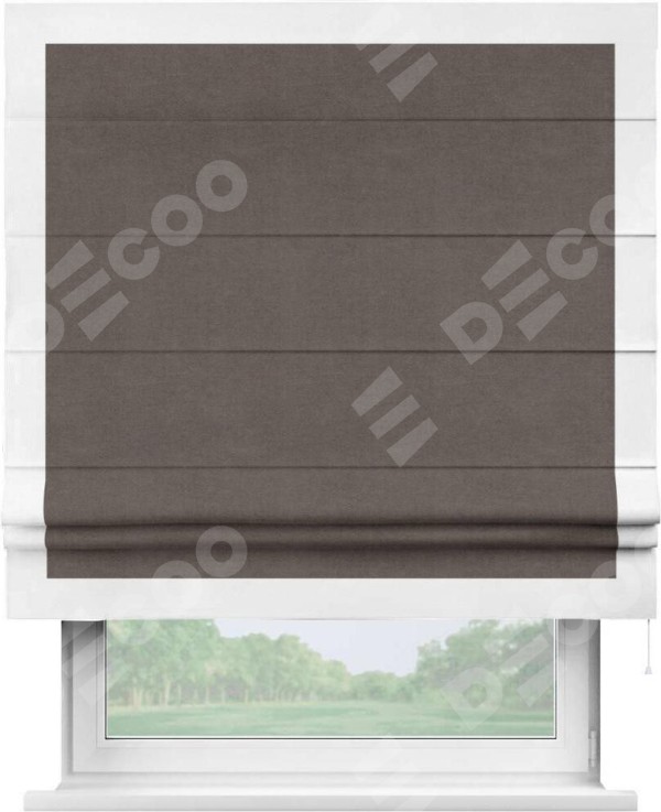 Римская штора «Кортин» с кантом Чесс, для проема, ткань вельвет коричневый