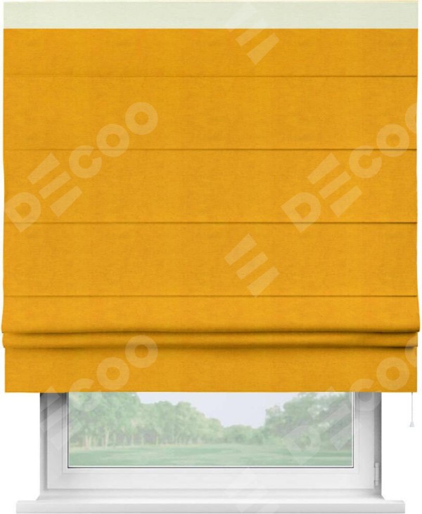 Римская штора «Кортин» с кантом Кинг, для проема, ткань вельвет желтый