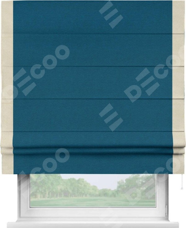 Римская штора «Кортин» с кантом Стрим Дуо, для проема, ткань лён димаут, синий