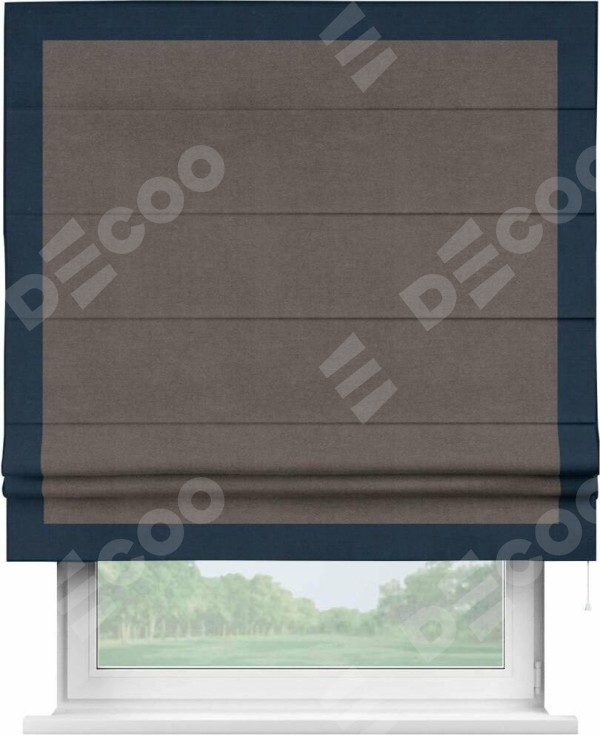 Римская штора «Кортин» с кантом Чесс, для проема, ткань вельвет коричневый