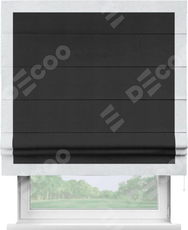 Римская штора «Кортин» с кантом Чесс, для проема, ткань блэкаут однотонный черный