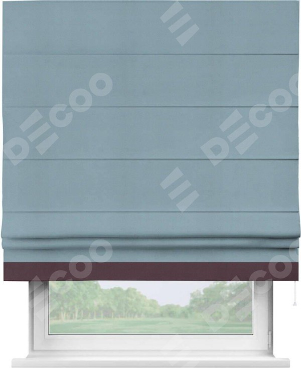 Римская штора «Кортин» с кантом Джестер, для проема, ткань блэкаут однотонный серо-голубой