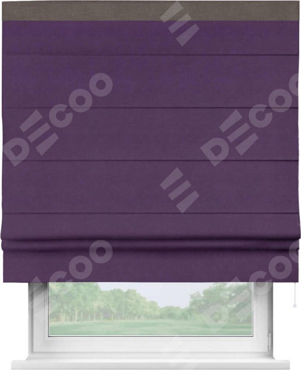 Римская штора «Кортин» с кантом Кинг, для проема, ткань вельвет темно-фиолетовый