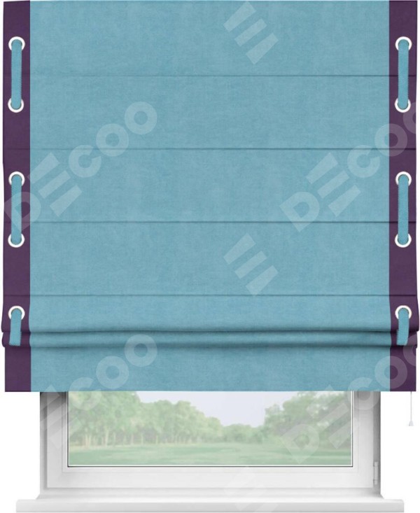 Римская штора «Кортин» с кантом Стрим Дуо (люверсы с пояском), для проема, ткань вельвет ментоловый