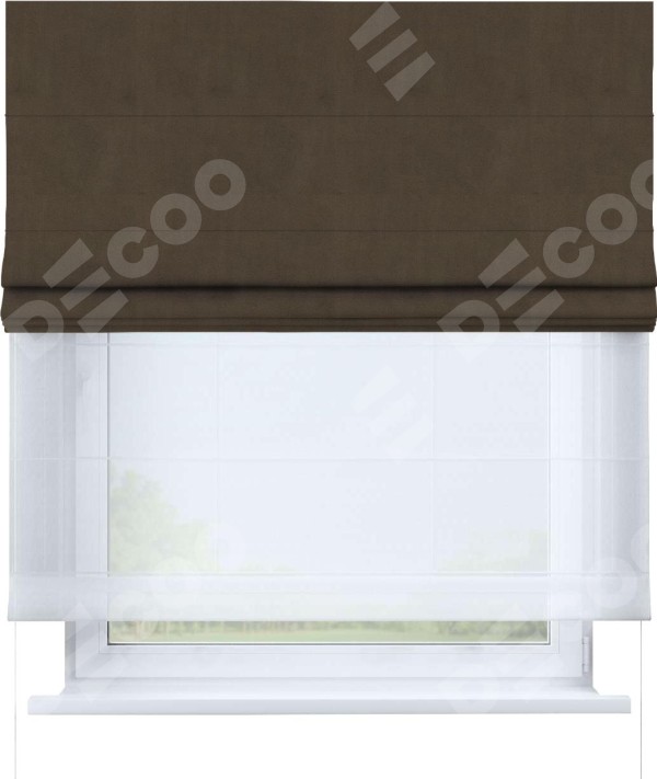 Римская штора «Кортин» день-ночь, ткань бархат тёмно-коричневый