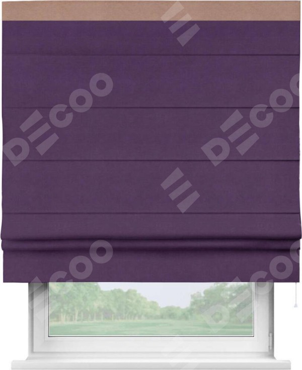 Римская штора «Кортин» с кантом Кинг, для проема, ткань вельвет темно-фиолетовый