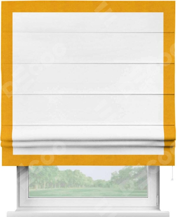 Римская штора «Кортин» с кантом Чесс, для проема, ткань вельвет белый