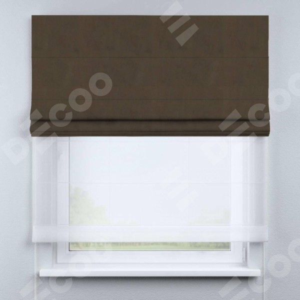 Римская штора «Кортин» день-ночь, ткань бархат тёмно-коричневый