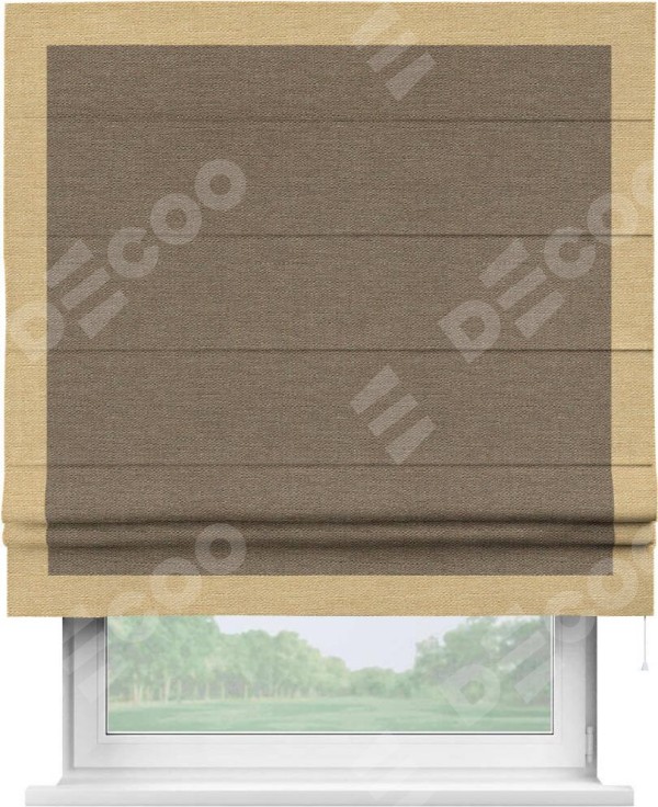 Римская штора «Кортин» с кантом Чесс, для проема, ткань лён светло-коричневый