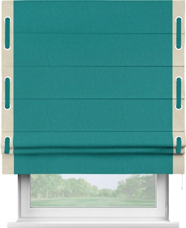 Римская штора «Кортин» с кантом Стрим Дуо (люверсы с пояском), для проема, ткань лён димаут, тёмно-бирюзовый