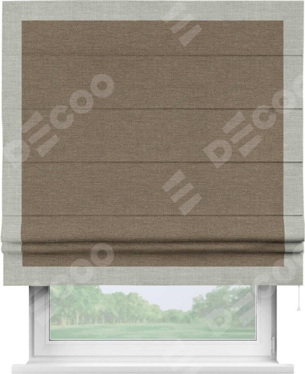 Римская штора «Кортин» с кантом Чесс, для проема, ткань лён светло-коричневый