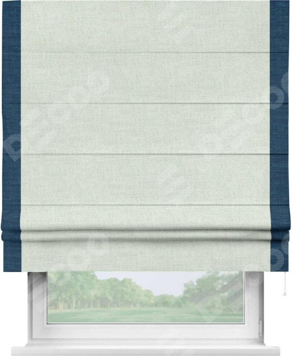 Римская штора «Кортин» для проёма, лён топлёное молоко, с кантом Стрим Дуо