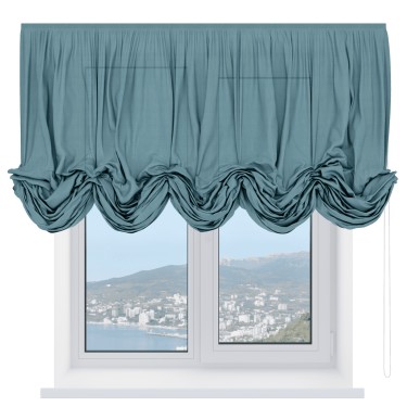 Австрийская штора «Кортин», ткань лён голубой