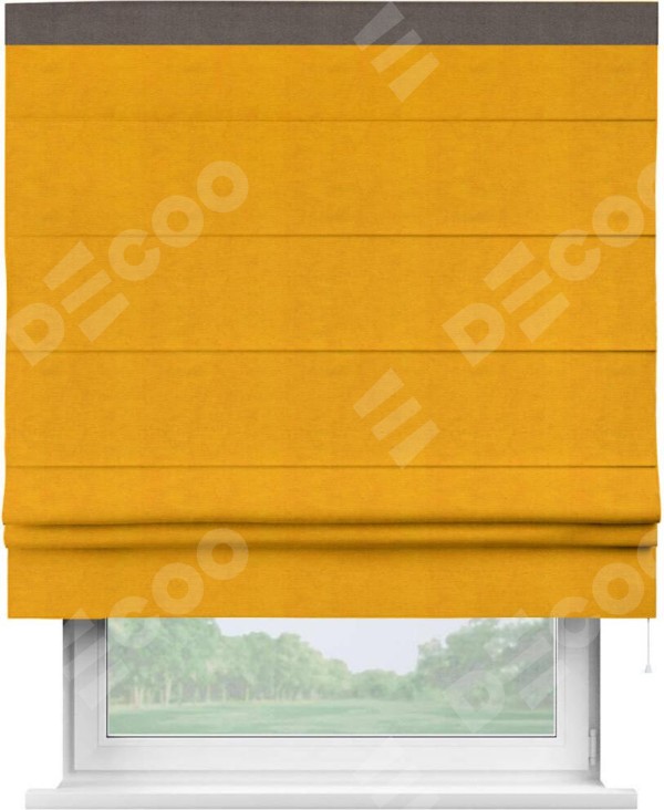 Римская штора «Кортин» с кантом Кинг, для проема, ткань вельвет желтый