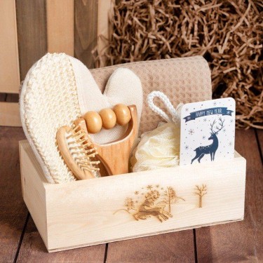 Подарочный набор новогодний Этель "Олени" полотенце 70х140см и аксессуары (4 предм)