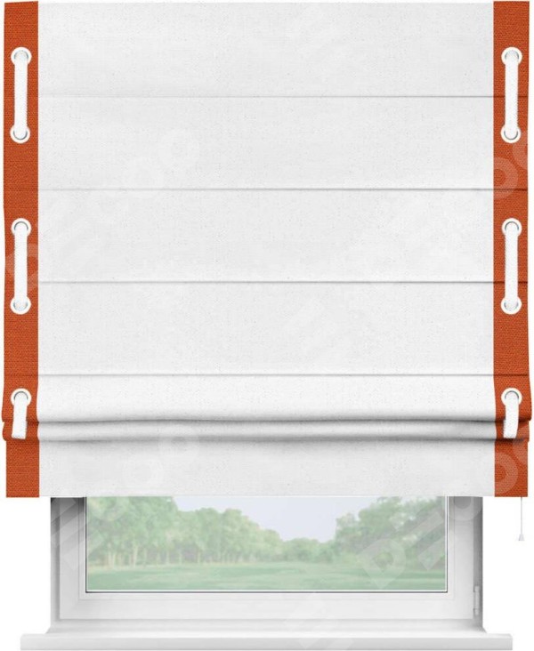 Римская штора «Кортин» с кантом Стрим Дуо (люверсы с пояском), для проема, лён цвет белый