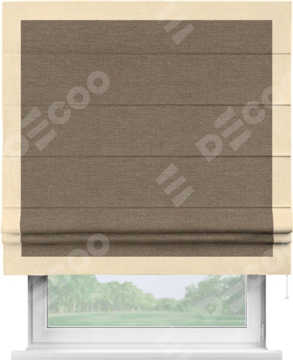 Римская штора «Кортин» с кантом Чесс, для проема, ткань лён светло-коричневый
