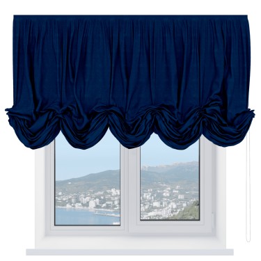 Австрийская штора «Кортин», ткань софт однотонный синий