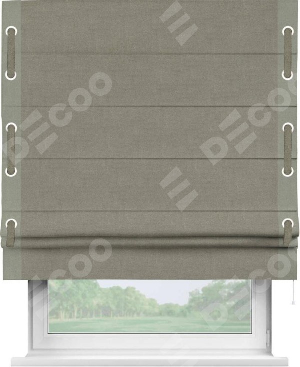 Римская штора «Кортин» с кантом Стрим Дуо (люверсы с пояском), для проема, лён блэкаут шампань