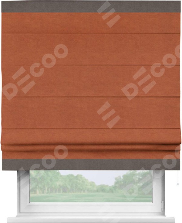 Римская штора «Кортин» с кантом Горизонт, для проема, ткань вельвет терракотовый
