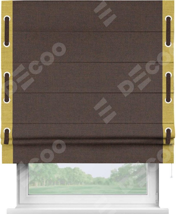 Римская штора «Кортин» с кантом Стрим Дуо (люверсы с пояском), для проема, ткань лён коричневый