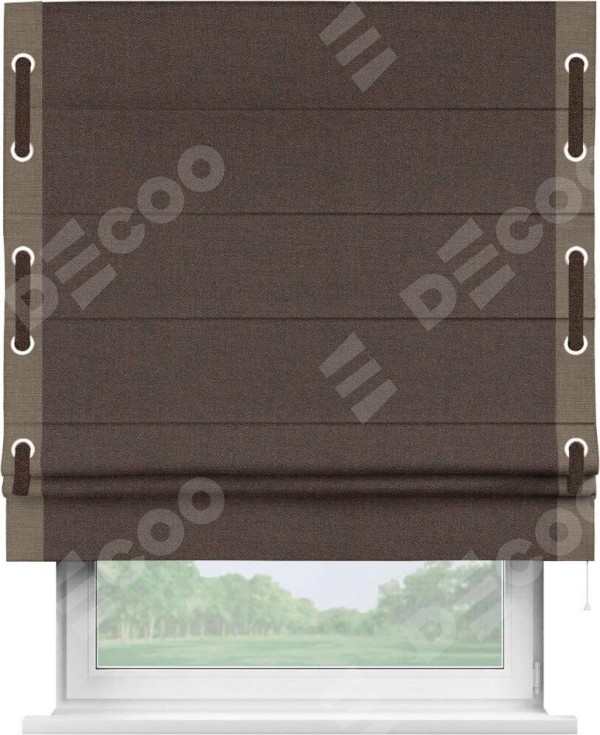 Римская штора «Кортин» с кантом Стрим Дуо (люверсы с пояском), для проема, ткань лён коричневый