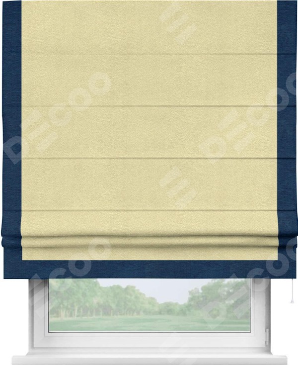 Римская штора «Кортин» с кантом Виктория, для проема, ткань софт однотонный молочный