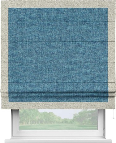 Римская штора «Кортин» для проёма, рогожка димаут лазурно-синий, с кантом Чесс