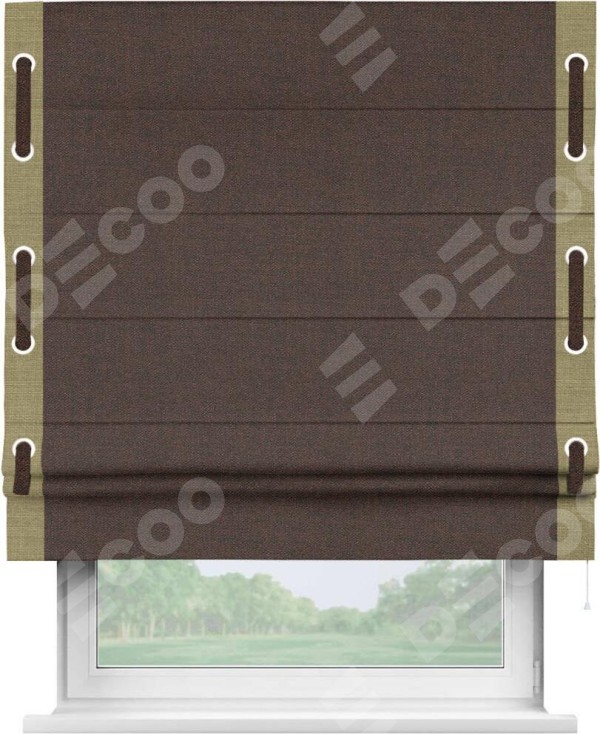 Римская штора «Кортин» с кантом Стрим Дуо (люверсы с пояском), для проема, ткань лён коричневый