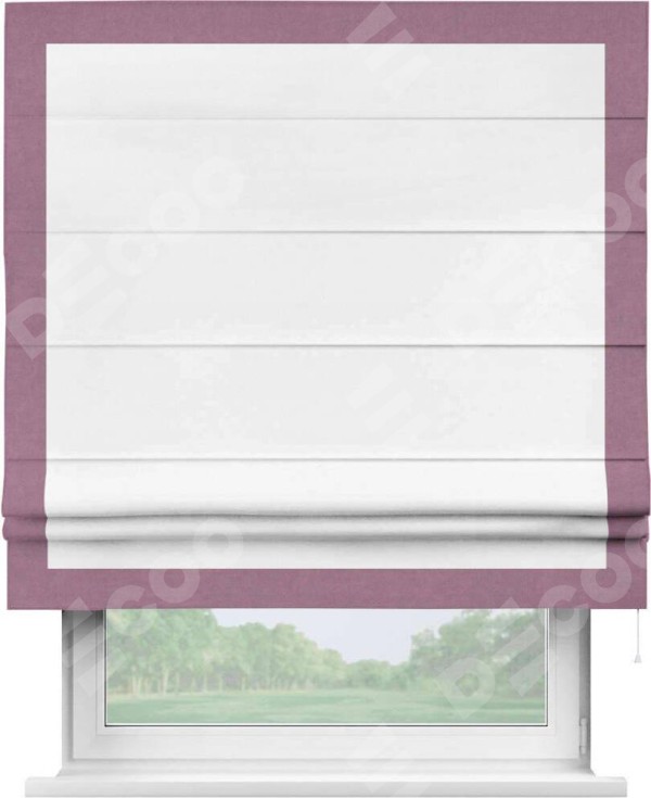 Римская штора «Кортин» с кантом Чесс, для проема, ткань вельвет белый