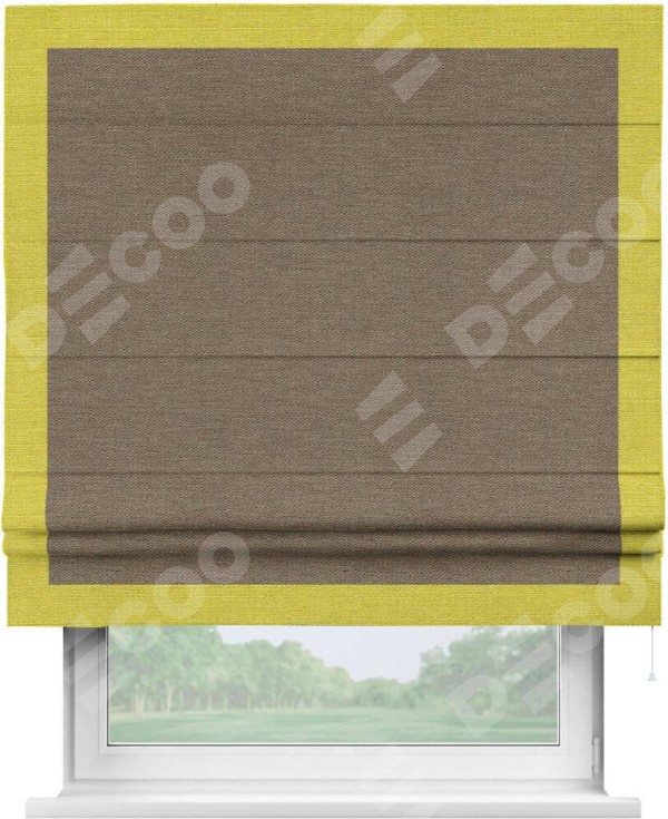 Римская штора «Кортин» с кантом Чесс, для проема, ткань лён светло-коричневый