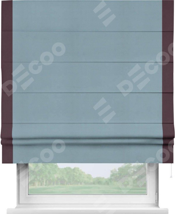 Римская штора «Кортин» с кантом Стрим Дуо, для проема, ткань блэкаут однотонный серо-голубой