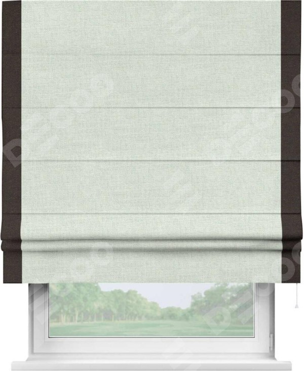 Римская штора «Кортин» для проёма, лён топлёное молоко, с кантом Стрим Дуо